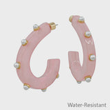 Water-Resistant Pink Acrylic Teardrop Hoop Earrings
