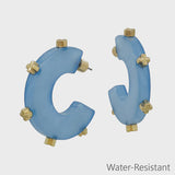 Water-Resistant Blue Acrylic Studded Hoop Earrings