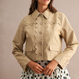 Hadley Beige Scalloped Button-Front Cropped Jacket