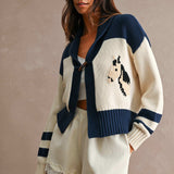 Horse Motif Cardigan - Cream Multi