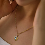 Maris Blue Stone Medallion Necklace