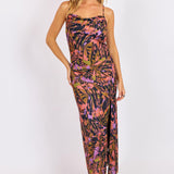 Multi Butterfly Kiss High Slit Bias Maxi Slip Dress