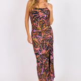 Multi Butterfly Kiss High Slit Bias Maxi Slip Dress