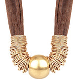 Brown Metal Ball & Multi Rings Mesh Necklace