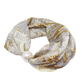 Brown/Gray Pearl Magnet Floral Print Scarf Necklace