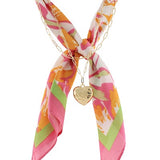 Multi Pink/Gold Heart Pendant & Scarf Necklace