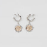 Two-Tone Coin Charm Huggie Earrings