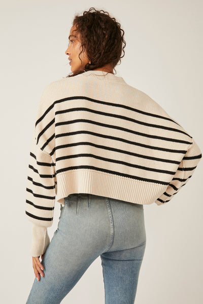 Easy Street Stripe Crop Pullover - Cream and Black