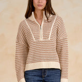 Oatmeal Open Knit Quarter-Zip Pullover Sweater