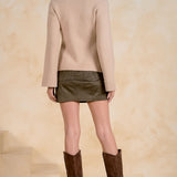 Oatmeal Flared Cuff Crewneck Cardigan Sweater