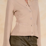 Oatmeal Flared Cuff Crewneck Cardigan Sweater