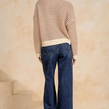 Oatmeal Open Knit Quarter-Zip Pullover Sweater