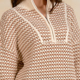 Oatmeal Open Knit Quarter-Zip Pullover Sweater