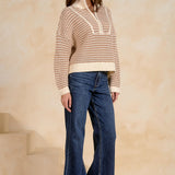 Oatmeal Open Knit Quarter-Zip Pullover Sweater