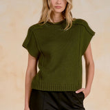 Olive Cap Sleeve Crewneck Sweater