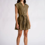 Olive Grove Linen Shirt Dress