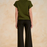 Olive Cap Sleeve Crewneck Sweater
