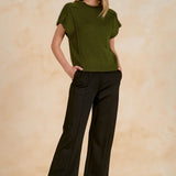 Olive Cap Sleeve Crewneck Sweater