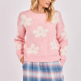 Pink Flower Mama Pearl Embellished Sweater