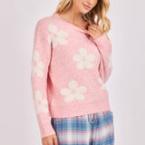 Pink Flower Mama Pearl Embellished Sweater