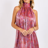 Red Multi Floral Glow High Neck Mini Tent Dress