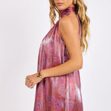 Red Multi Floral Glow High Neck Mini Tent Dress