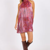 Red Multi Floral Glow High Neck Mini Tent Dress