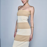Beige/Tan Stripe Tube Midi Dress