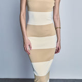 Beige/Tan Stripe Tube Midi Dress