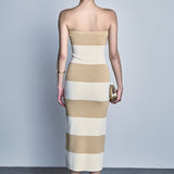 Beige/Tan Stripe Tube Midi Dress