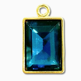 Gold Teal Glass Emerald Cut Charm