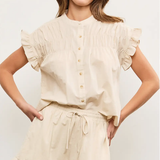 Henley Ruffle Button-Down Top