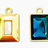 Gold Teal Glass Emerald Cut Charm