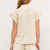 Henley Ruffle Button-Down Top