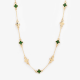 Mixed Clover Station Necklace-Green