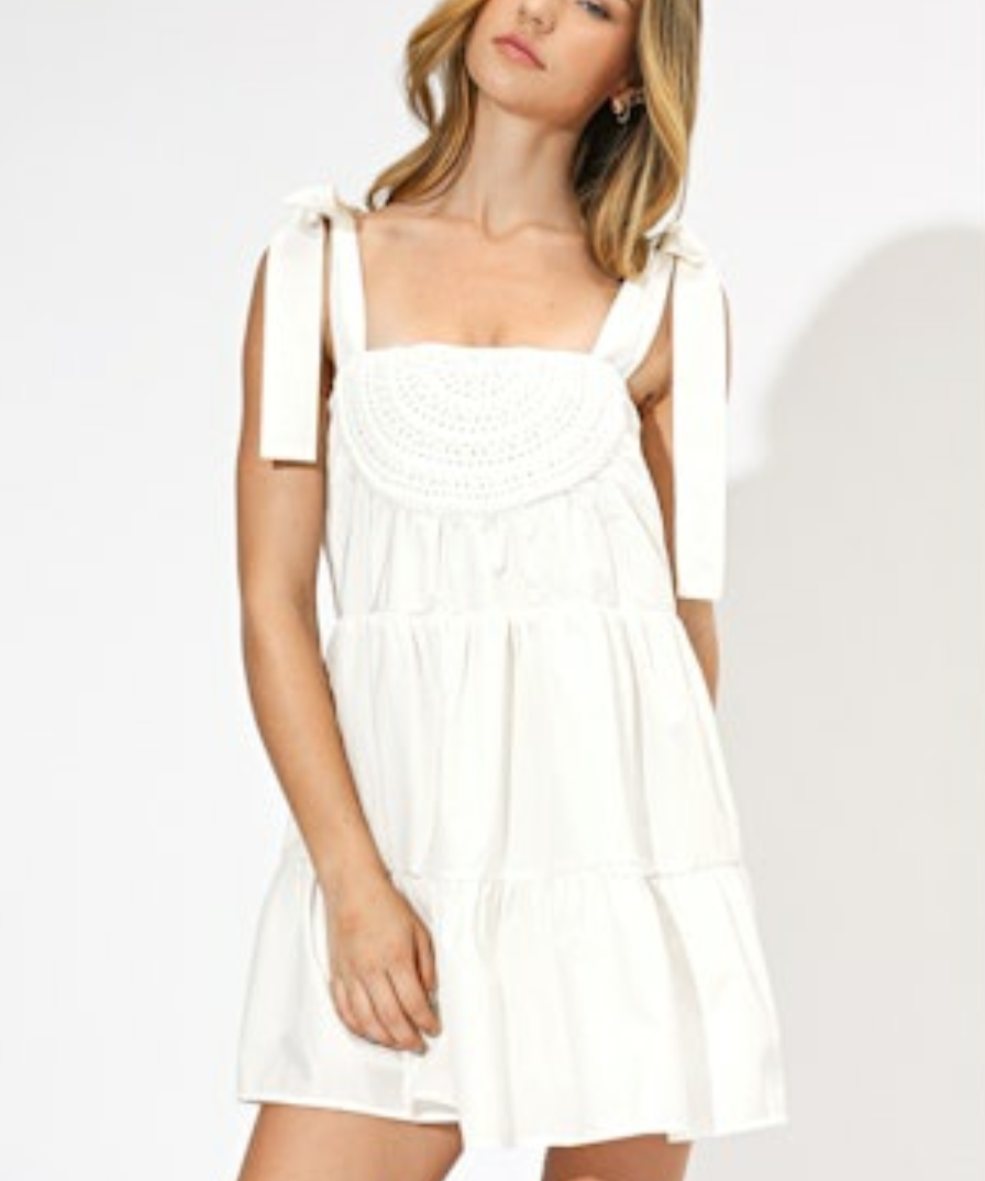 Fia Crochet Detail Babydoll Mini Dress OFF White / M