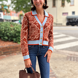 V Neck Geometric Pattern Button Cardigan