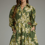 Olive Bloom Floral Button-Front Mini Dress