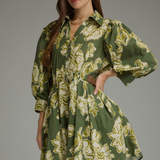 Olive Bloom Floral Button-Front Mini Dress