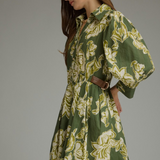 Olive Bloom Floral Button-Front Mini Dress