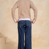 Tan & White Collared Knit Cardigan Sweater
