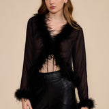 Black Bonnie Feather Trim Top