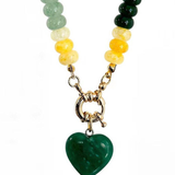 Amara Cascading Beaded Heart Pendant Necklace - Green