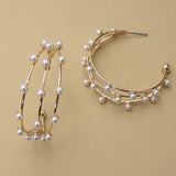 Triple Row Wire Pearl Hoop Earrings