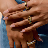 Justine 18K Gold CZ Double Hoop Ring - Green