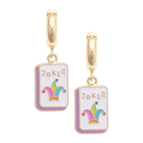 Jester Mahjong Tile Enamel Drop Hoop Earrings