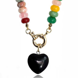 Amara Cascading Beaded Heart Pendant Necklace -  Black