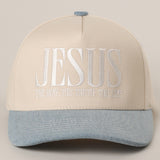 Denim Jesus Typography Embroidered Trucker Hat