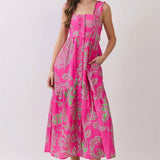 Tropic Bloom Tie-Back Midi Dress