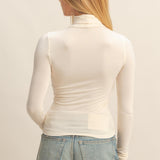 Cream Turtleneck Long Sleeve Fitted Top
